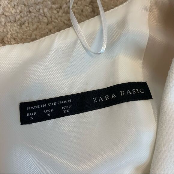 Zara White peplum short puff sleeve midi dress Sz S - Picture 7 of 12